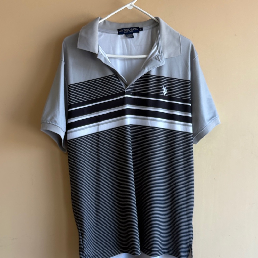 Polo by Ralph Lauren Men's Black and Gray Striped Polo